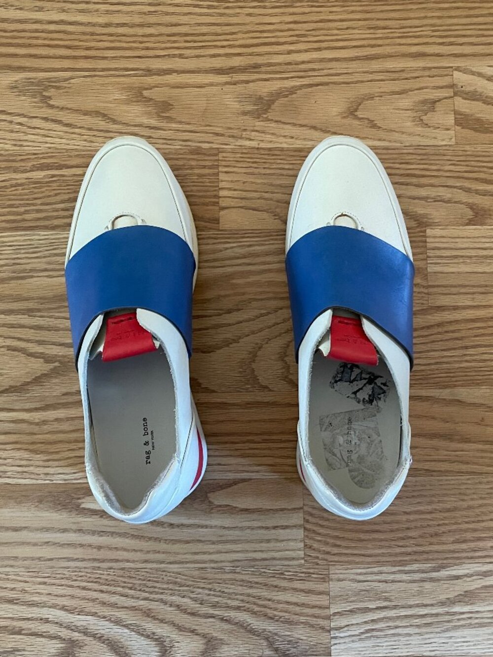 Rag & Bone leather colorblock white / blue / red slip on sneakers - size 39